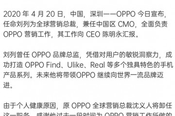 80后总裁沈义人卸职OPPO困难求变